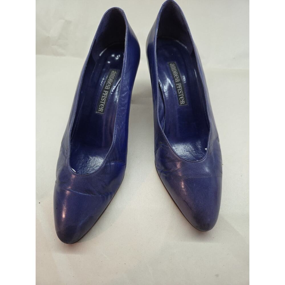 Andrea Pfister Couture Navy Blue Pointed Toe Leather Pumps Women's EU36.5 Us6.5